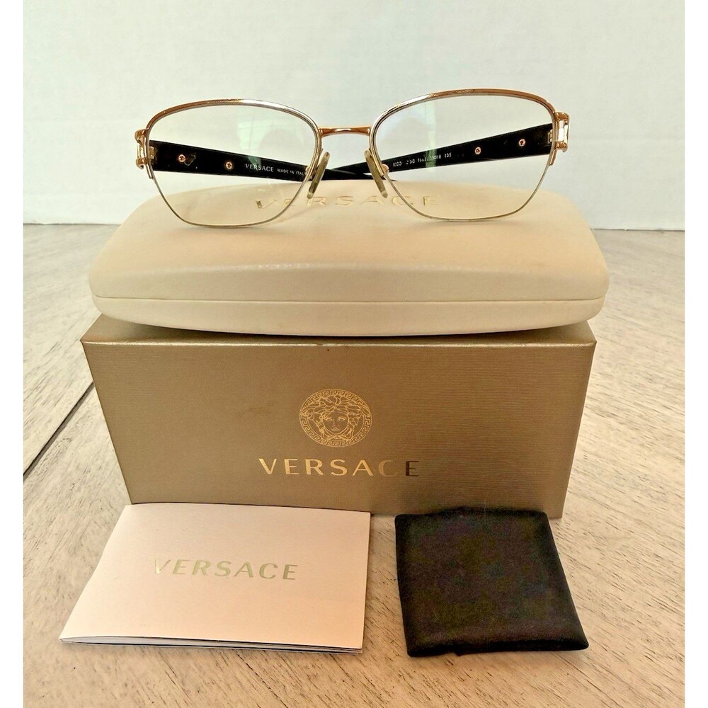Versace MOD 1215-B 1002 Eyeglasses Half Rim Black Gold Italy 53-16-135 Luxottica